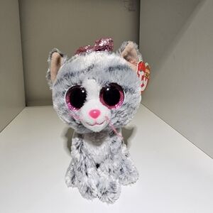 Ty Gray and Pink Stuffed Cat Plush